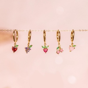 Pendientes de moda europeos y americanos con circonitas de colores en forma de uva, cereza y piña, accesorio de moda. - Product Image 3