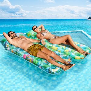 <b>Inflatable</b> Adult <b>Floating</b> Bed 180x80cm Tropical Print <b>Pool</b> Lounger With Cup Holders For Swimming <b>Pool</b> Relaxation - Product Image 2