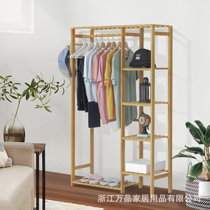 Bamboo <b>Clothes</b> <b>Rack</b> 6 Layer Storage Wardrobe With Shelves For Living Room Clothing Organizer Standing Type Rectangle Shape - Product Image 1