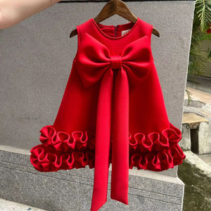 Летнее детское платье для девочек 2025 года с рюшами и бантом, без рукавов, для вечеринок, разные цвета - Product Image 5