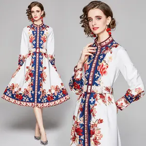 De gros drapé lâche-Robes décontractées et élégantes pour femmes, vêtements de vente en gros, motif floral, manches longues et amples, lanterne, nouvelle collection 2022