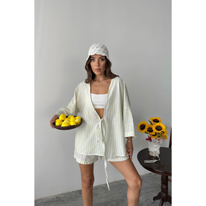 Ensemble tunique et short rayés vert pour femme – Tenue d'été décontractée – Taille S - Product Image 3