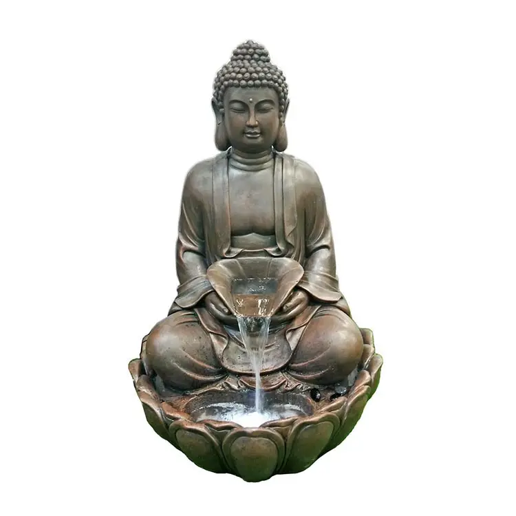 Brunnen intérieur table électrique religieux bouddha Statue Fiber Pot débit fontaine d'eau extérieur jardin décoration avec lumière LED