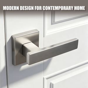 Manija de puerta TIANYI moderna minimalista de acero inoxidable cepillado con rozeta cuadrada, níquel satinado, para puerta interior de madera con cerradura de palanca. - Product Image 3