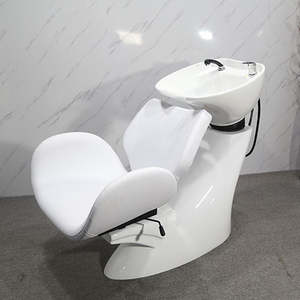 Champú moderno para salón de belleza, Unidad de retrolavado, estación de fregadero, cama de lavado de cabello de Metal duradero, fregadero de cerámica inclinable, asiento ajustable - Product Image 4