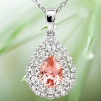 Joyería UM, Colgante Original de Plata 925 Chapada en Oro de 18K con Gema Padparadscha Cultivada en Laboratorio en Forma de Pera, Certificado NGTC