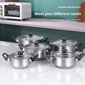 Marmite en acier inoxydable avec couvercle, poignée double en bakélite résistante à la chaleur, compatible induction, pour cuisiner des ragoûts, des pâtes - Product Image 1