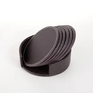 Sıcak çin satış tedarikçisi toplu özel Mini yuvarlak fincan Mat tasarım boş Pu deri İçecek Coaster özel Logo fincan Mat