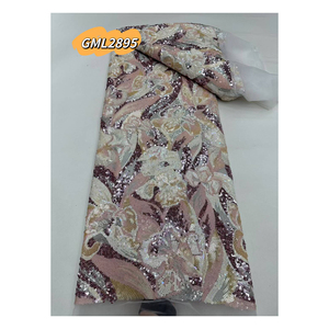 Pizzo 3d fiore 2025 pesante fatto a mano con perline africano <span class=keywords><strong>maglia</strong></span> francese ricamato bellissimo tessuto di paillettes pizzo da sposa - Product Image 1