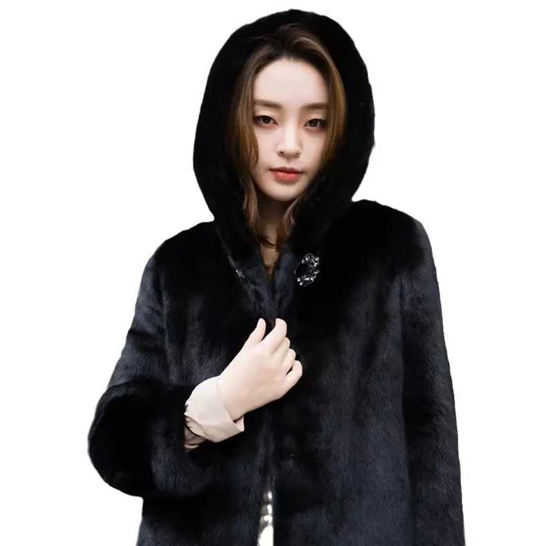 2023 핫 세일 겨울 두꺼운 따뜻한 고품질 짧은 모조 모피 재킷 여성의 새로운 패션 후드 한국어 버전