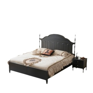 Retro French Style Solid Wood Bed 1.8m <b>Black</b> Platform Bed For Bedroom Durable Master Bed - Product Image 1