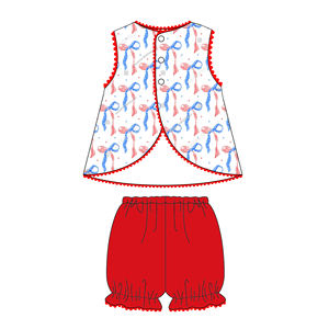 Completo per Bambine Personalizzato con Top Stampato a Fiocco e <span class=keywords><strong>Pantaloncini</strong></span> <span class=keywords><strong>Rossi</strong></span>, Set con Ricamo e Bordo Ric Rac in Cotone, <span class=keywords><strong>Outfit</strong></span> per il 4 Luglio - Product Image 5