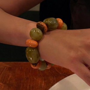 Minimalist Style Resin <b>Beaded</b> <b>Bracelet</b> With Jade And Orange Stones Unisex Fashion Jewelry Unisex Girls Special gifts - Product Image 1