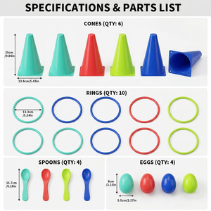 Kit de jeu multifonctionnel pour enfants : <span class=keywords><strong>Course</strong></span> aux <span class=keywords><strong>œuf</strong></span>s, <span class=keywords><strong>Course</strong></span> aux cuillères, Cônes de circulation, Lancer d'anneaux, Jouet d'entraînement sensoriel pour intérieur et extérieur - Product Image 4