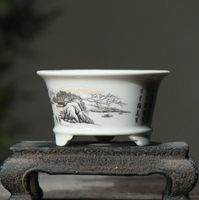 Pot à Bonsaï en Céramique Glacée Rond de 10*5 cm pour la Maison, Style Classique/Moderne