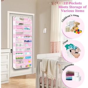 Over The Door Organizer 6 Tiers 12 Compartments Pink Hanging <b>Storage</b> For Clothing <b>Shoes</b> Behind Door Wall Mount Non Woven - Product Image 6