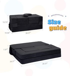 Canapé modulaire moderne en velours <span class=keywords><strong>pour</strong></span> enfants Elftopia, canapé-lit convertible <span class=keywords><strong>pour</strong></span> tout-petits avec <span class=keywords><strong>fauteuil</strong></span> moelleux (noir) - Product Image 2
