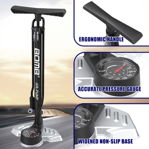 ปั๊มลม BOMO Track Pump ปั๊มลมตั้งพื้น 160 PSI ปั๊มลมจักรยาน หัววาล์วคู่ พร้อมเกจวัดแรงดัน ด้ามจับตามหลักสรีรศาสตร์ สำหรับจักรยานเสือหมอบและจักรยานเสือภูเขา - Product Image 5