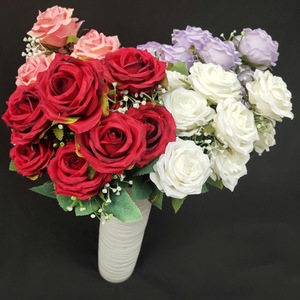Bouquet de roses artificielles Queyiyi, 9 têtes, 44 cm, fleurs en soie, accessoires de décoration pour mariage et maison - Product Image 2