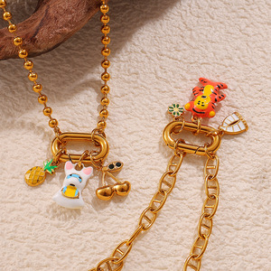 Collar de Acero Inoxidable con Dijes de Dibujos Animados, Colgante de Champiñón y Fresa para Mujer, Joyería de Moda con Múltiples Elementos - Product Image 3