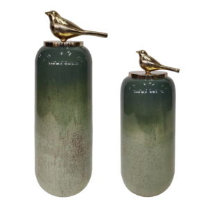Vasi cilindrici moderni con coperchio a forma di uccello, decorazione in vetro per soggiorno, elegante set di vasi per fiori. - Product Image 1