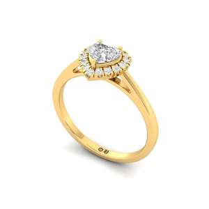 Bague de fiançailles solitaire en diamant de laboratoire CVD de luxe, couleur fantaisie, taille cœur et grappe ronde, plaqué or 10K pour femme - Product Image 1