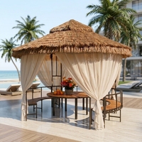 Pavillon de jardin en acier robuste thermolaqué, toit en chaume ignifuge, résistant aux intempéries, luxe moderne pour l'extérieur, direct usine