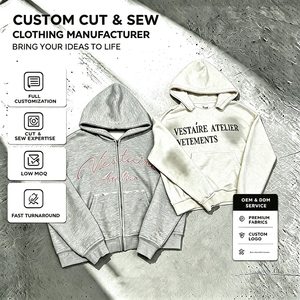 Fabrication de vêtements OEM ODM sur mesure : Sweat à capuche vintage délavé et vieilli, brodé et imprimé, coupe courte - Product Image 1