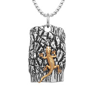Kalung Liontin Baja Anti Karat Lapis Emas Vintage Motif Kulit Kadal Kalajengking Tekstur Gothic, Perhiasan Fashion Berkualitas untuk Pria Grosir