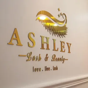 Letrero Metálico Dorado Cepillado de Buena Calidad con Logotipo Personalizado, Letrero de Pared, Decoración de Salón, Letrero Personalizado para Vestíbulo - Product Image 4