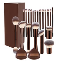 Ensemble de 20 pinceaux de maquillage en aluminium couleur café, poils doux qui n'irritent pas la peau, houppette complète, coffret cadeau élégant