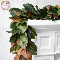 Rangkaian Daun Magnolia Lateks Sentuhan Asli Buatan untuk Dekorasi Karangan Bunga Natal, Karangan Bunga Magnolia Buatan