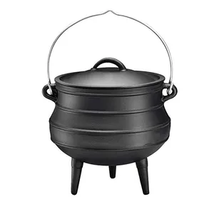 Factory price outdoor camping cookware South Africa Pre-seasoned Cast Iron Cauldron Metal Potjie stew cooking soup Pot Cauldron