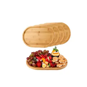 4 Pieces Bamboo Oval Serving Tray Rustic Wood Trays for Crafts Large Decorative Wooden Serving Platter for Tea
