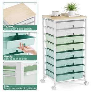 Chariot de rangement avec 8 tiroirs, chariot utilitaire avec tiroirs et plateau en bois, chariot de rangement roulant, utilitaire avec tiroirs, organisateur - Product Image 5