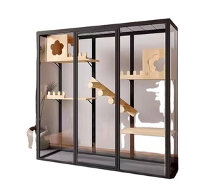 Casa para Gatos Grande Personalizada al por Mayor con Ruedas Extraíbles, Estantes de Madera de Caucho y Vidrio Irrompible, Mansión para Mascotas, Jaulas para Mascotas - Product Image 2