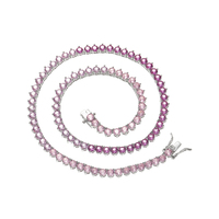 BC152 Moderno Collar de Cadena Tipo Tenis de 3mm 4mm de Latón Chapado en Plata Rosa con Circonita y Engaste de 3 Puntas, Cadena de Eslabones con Circonita Cúbica Degradada