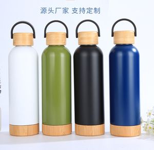 500毫升定制独特的双壁不锈钢绝缘水瓶，带竹盖和底部 - Product Image 2
