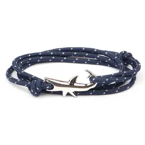 Cadeau Bijoux De Mode Meilleur Design En Gros Pas Cher Armure Argent Personnalisé À La Main Nautique Ancre Hommes Requin Bracelet En Gros