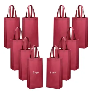 Wholesale 2 Bottles Non-Woven Wine Bag Portable Beer Champagne Double Tote Hand Gift Wine Bags For Wine Bottles Heavy Duty