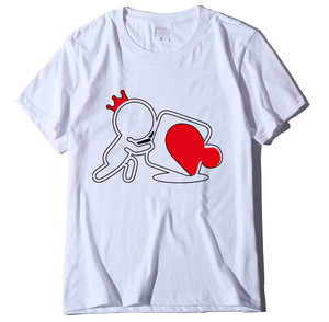 Hoge Kwaliteit Paar Bijpassende T-Shirts Hart Cartoon Print Korte Lengte Nek Valentijnsdag Groothandel Hoge Kwaliteit Kleding - Product Image 4