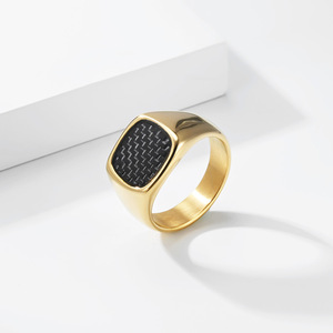yunnique street style square carbon fiber <b>ring</b> for men, personalized, fashionable, minimalist style, <b>titanium</b> steel - Product Image 4