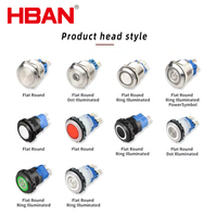 Sakelar Tombol Tekan Momentary HBAN Factory 22mm 220 Volt 6 Pin ON/OFF Merah Hijau Biru LED Beriluminasi Tanpa NC