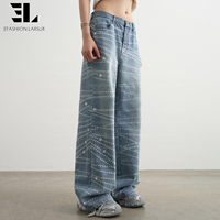 Pantalones Vaqueros Holgados LARSUR, Diseño Personalizado de Fábrica, Impresión 3D DTG/DGT, Trompe L'oeil, con Perlas y Gemas, Estilo Informal, para Mujer