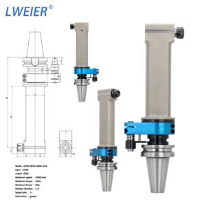 Cabezal Angular Extendido LWEIER AG90-BT50-ER20-250 para Fresado Lateral, Taladrado y Roscado en Centros de Mecanizado - Product Image 1