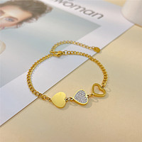 Bracelet chic en acier inoxydable avec triple cœur, incrusté de zircons brillants, chaîne cubaine pour femme, bijoux