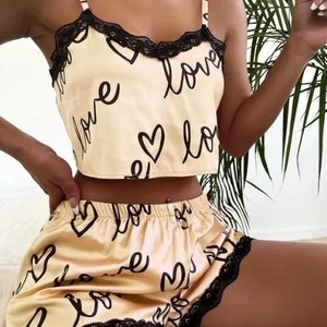 Pyjama d'été pour femme, imprimé mignon, avec dentelle, ensemble nuisette tendance, vente en gros - Product Image 3