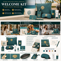 Kit de bienvenue personnalisé pour les voyages en resort, comprenant un sac fourre-tout, un gobelet isotherme, une écharpe, une pochette, une étiquette de bagage et un carnet