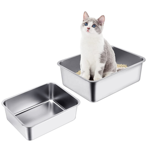 新款 304 不锈钢方形设计猫厕所猫砂盆高边防粘65升容量易清洁防锈混合猫砂 - Product Image 1