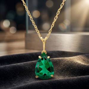 Custom 14K Solid Yellow Gold Necklace With Pear Shape 3ct High Polished Emerald Grade AAA LAB grown gemstone Jewelry - Product Image 3